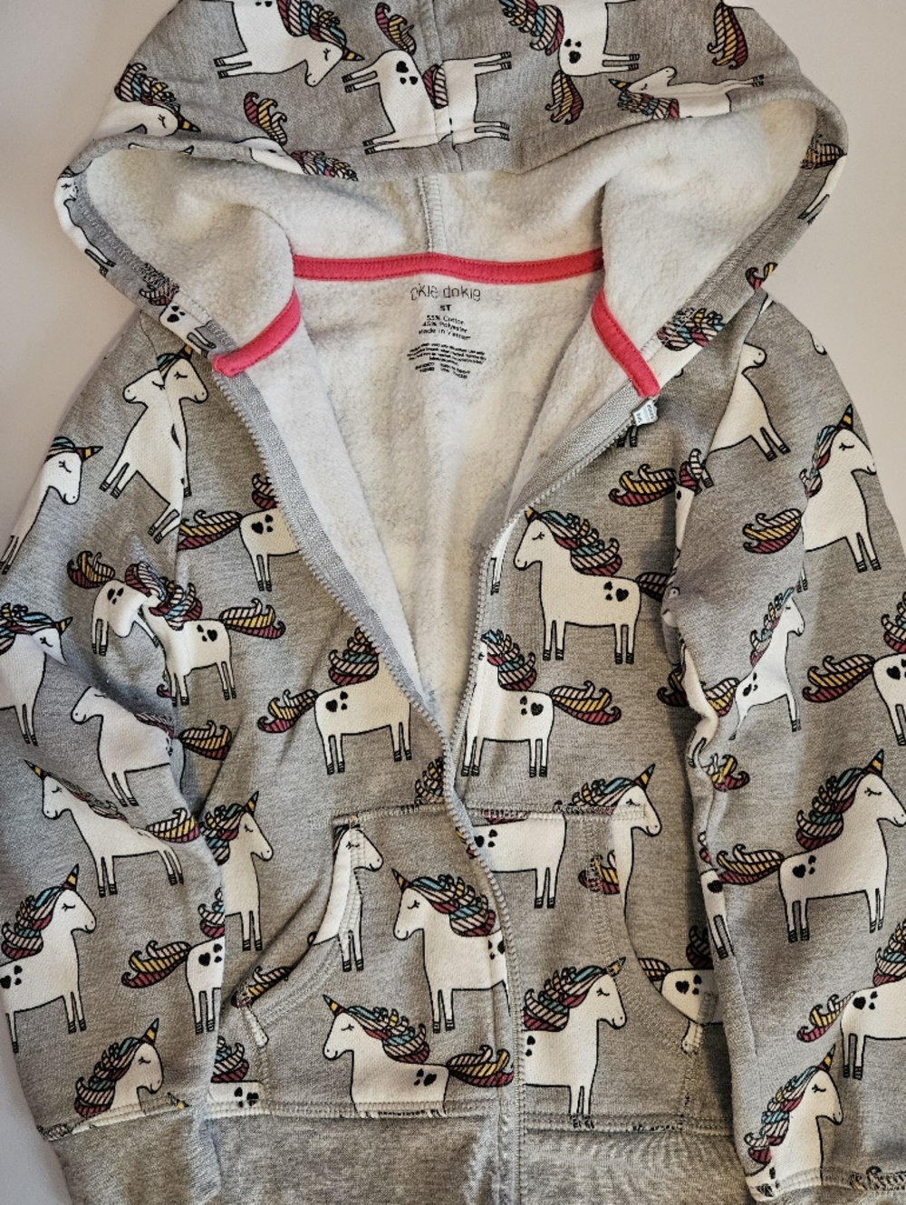 okie dokie Gray Unicorn Print Zip Hoodie Jacket 5T